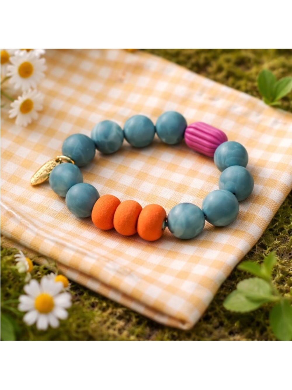 Plunder Blue Marbled Acrylic Elastic Bead Bracelet